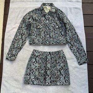 Snake Print Vegan Leather Skirt and Jacket Set Size Small
